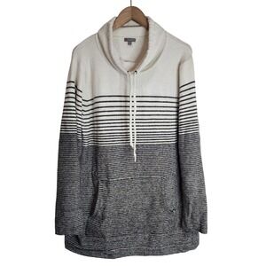 Talbots Sweater Women's XL Wool Blend Cowl Neck‎ w. Pocket Striped Black White